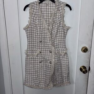 Francesca's Cream and Beige Tweed Sleeveless Shift Dress